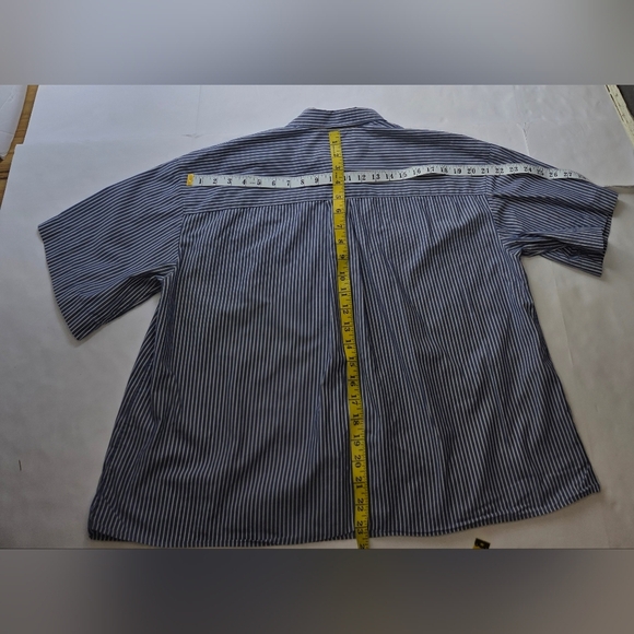 Short Sleeve Blue and White Striped Summer Shirt Lg - Picture 4 of 8